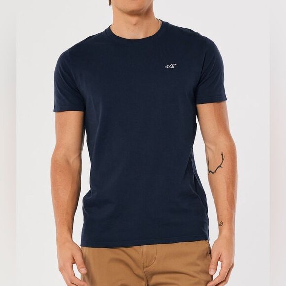 Hollister Logo Icon Crew Tee Shirt in Dark Navy Blue Mens Size XS - Picture 1 of 6